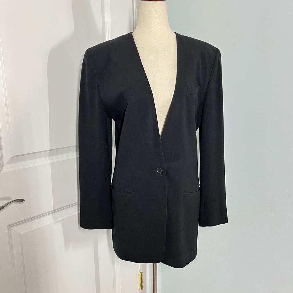 DKNY Donna Karan NY black wool vintage collarless jacket size 2 - Picture 7 of 11